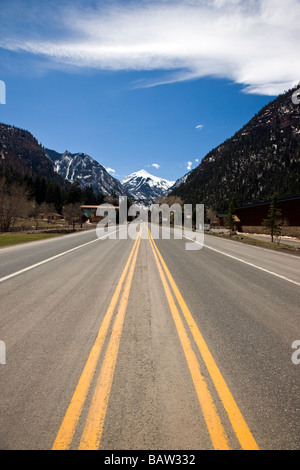 View of Highway 550 the Million Dollar Highway leading into the town of Ouray Colorado USA Stock Photo