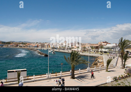 Harbour front restaurants at Cabo de Palos, Murcia, Murcia, Spain Stock Photo