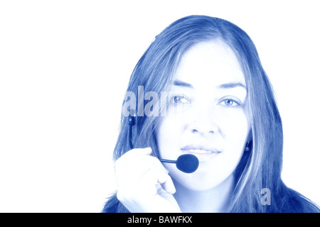 customer support in blue Stock Photo