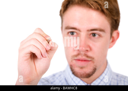 Business man writing on screen Stock Photo