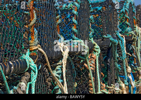 Crab and Lobster pots Close up on the quayside England UK United Kingdom GB Great Britain Stock Photo