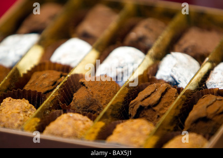 Luxury Belgian Chocolates and truffles on Display - Brussels , Belgium Stock Photo