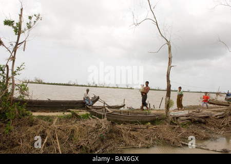 Remains of a village in Bogale after cyclone Nargis struck Myanmar between the 2nd and 3rd of May 2008 and destroyed large parts Stock Photo