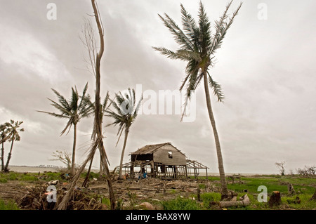 A house is all that remains in the destroyed village of Gongi south Labutta after cyclone Nargis struck Myanmar May 2008 Stock Photo