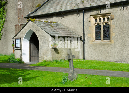 Porch of St Oswald's Church in Grasmere village, Lake District National Park, Cumbria, England UK Stock Photo