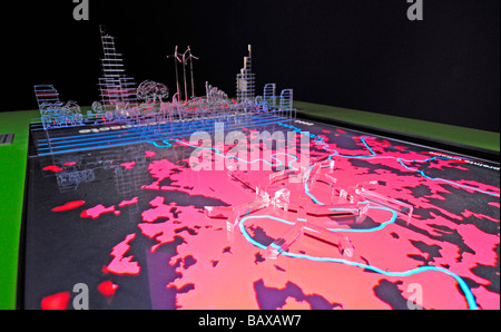 Multimedia display of maps showing the future dimensions of Paris, exhibited to bring competition between different projects. Stock Photo