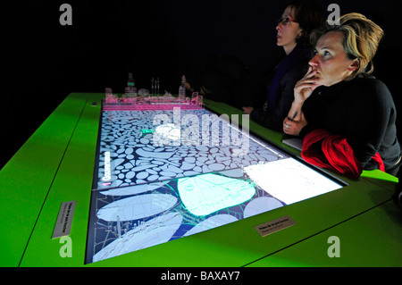 Multimedia display of maps showing the future dimensions of Paris, exhibited to bring competition between different projects. Stock Photo