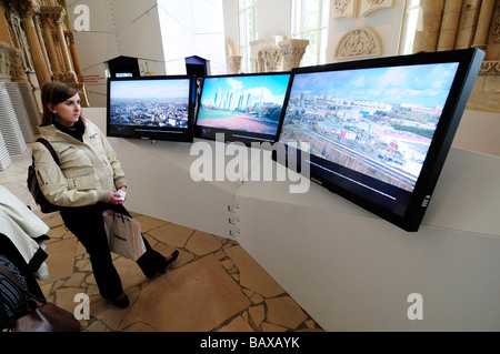 Multimedia display of maps showing the future dimensions of Paris, exhibited to bring competition between different projects. Stock Photo