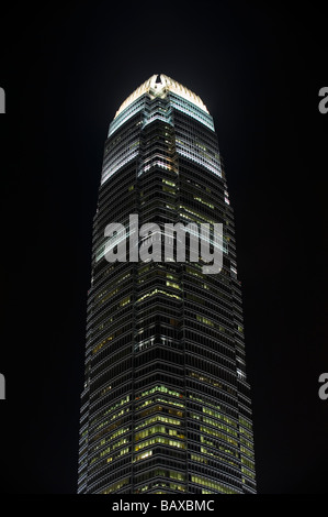 Two International Finance Centre at Night, Hong Kong Island, China, Stock Photo