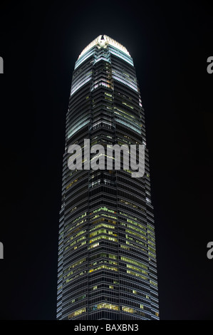 Two International Finance Centre at Night, Hong Kong Island, China, Stock Photo