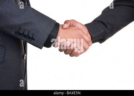 Two African American businessmen shake hands Stock Photo
