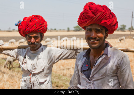 Rajput Shepherds Wearing Turban in Rajasthan India Stock Photo