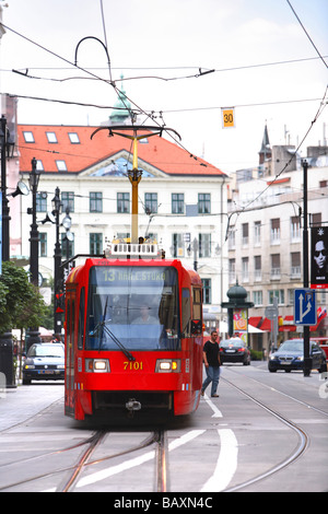 Tram on Mostová Street, Bratislava, Slovakia Stock Photo