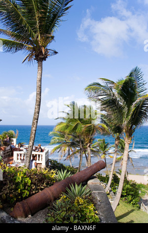 View from the Round House Inn over the sea, Bathsheba, Barbados, Caribbean Stock Photo