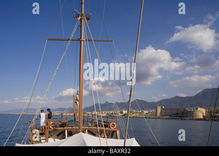 Neptun Pirate boat trip, by Kaleidoskop Turizm, and coast, Kyrenia, Girne, Cyprus Stock Photo