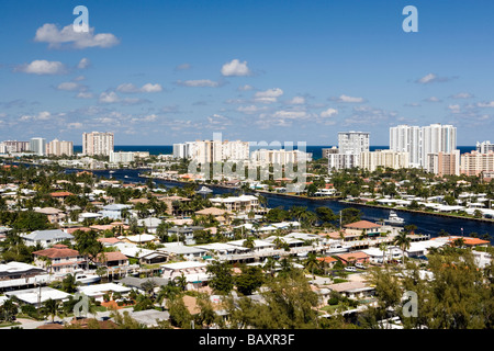 Aerial View of Pompano Beach and intracoastal waterway - Pompano Beach, Florida Stock Photo