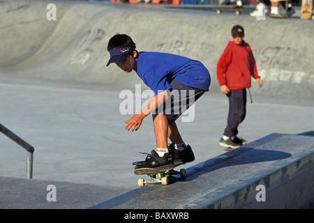 Skate boarders at the seaside skate park in the south eastern beach suburb of Maroubra Sydney New South Wales Australia Stock Photo