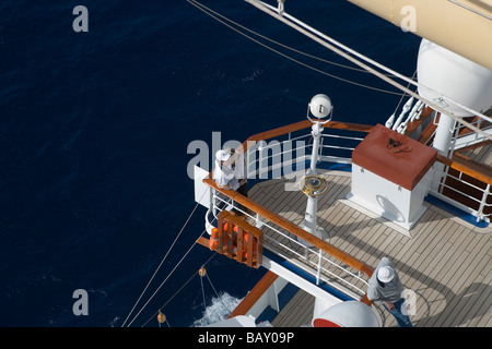 Deck seen from Royal Clipper crow's nest platform, aboard Sailing Cruiseship Royal Clipper (Star Clippers Cruises), Mediterranea Stock Photo