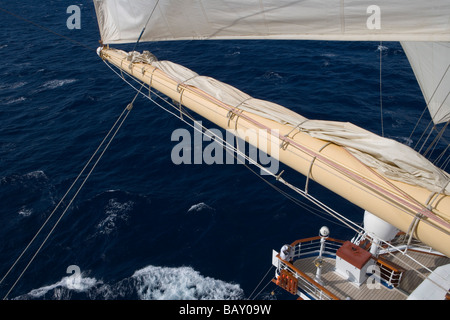 Deck seen from Royal Clipper crow's nest platform, Aboard Sailing Cruiseship Royal Clipper (Star Clippers Cruises), Mediterranea Stock Photo