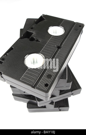 VCR video cassette tapes pile stack of videos Stock Photo