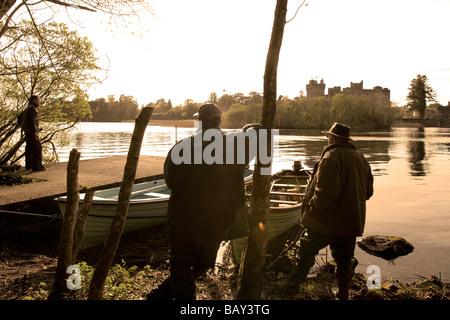 Anglers on the edge of a lake at Ashford Castle near Cong, County Mayo, Ireland, Europe Stock Photo