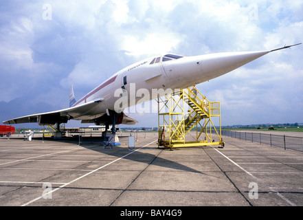 Concorde Duxford Air Museum Cambridgeshire jet plane aeroplane flying transport supersonic pointed nose cone runway flight Stock Photo