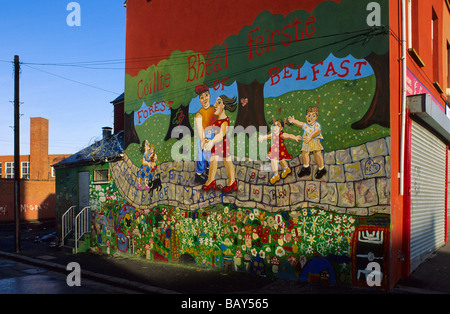 Murals on the wall of a house, Belfast, County Antrim, Ulster, Northern Ireland, United Kingdom, Europe Stock Photo