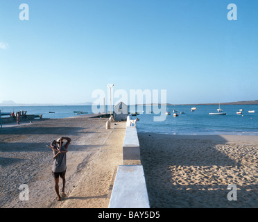 Old pier in front of natural habour, Sal Rei, Boa Vista, Cape Verde Stock Photo