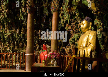 Grand Hall, Manjushri Temple with Buddha Statue, 500 Arhats, Mount Wutai, Wutai Shan, Five Terrace Mountain, Buddhist Centre, to Stock Photo