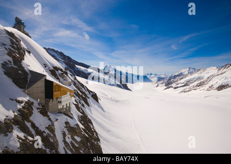 Sphinx Observatory (3571 m) at mountain Sphinx near Jungfraujoch (3454 m), also called the Top of Europe (highest railway statio Stock Photo