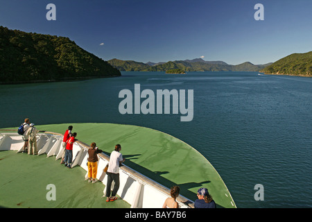 Cook Strait Ferry, Marlborough Sounds, South Island, New Zealand Stock Photo