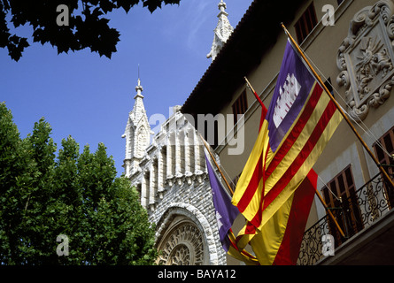 Town hall, Soller, Church Sant Bartomeu, Majorca, Spain Stock Photo