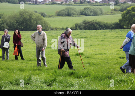 A mixed group of elderly people on a walking day trip Stock Photo