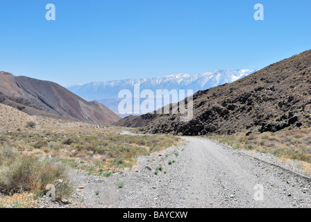 Looking west toward the Eastern slope of the Sierra Nevada in California near Independence from Mazourka canyon, Inyo Mountains