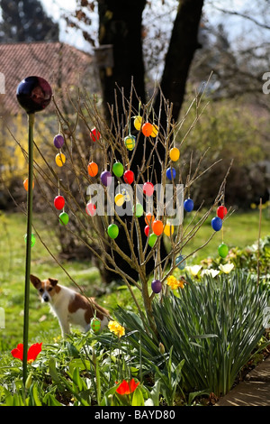 Traditional Bavarian Easter Tree and Garden Setting Prien Chiemgau Bavaria Germany Stock Photo