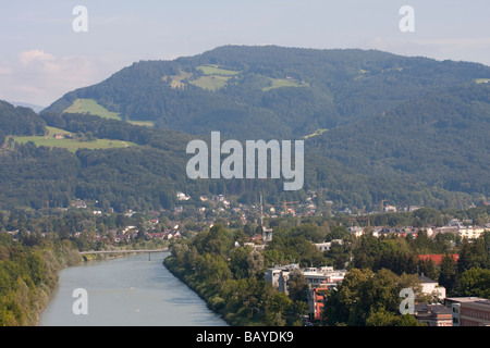 A summertime view of Salzburg and the Salzach River Stock Photo