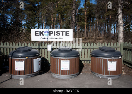 Free communal recyclable garbage collecting point ecopoint ( Ekopiste in Finnish ) for recyclable materials , Finland Stock Photo