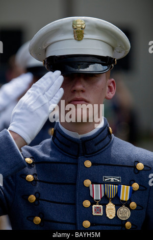 Senior cadets in formal dress uniform during the Long Grey Line graduation parade May 8 2009 at the Citadel in Charleston SC Stock Photo