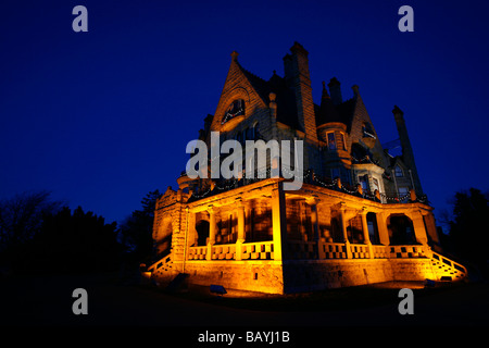 Craigdarroch Castle lit up at night in Victoria, British Columbia, Canada. Stock Photo