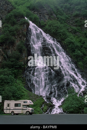 Horsetail Falls in Keystone Canyon on the Richardson Highway in Alaska Stock Photo