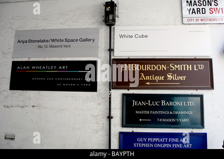 Signs for art galleries in Mason's Yard London SW1 Stock Photo