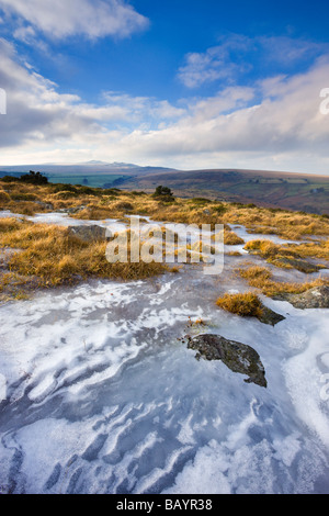 Ice covered moorland in winter Belstone Common Dartmoor National Park Devon England January 2009 Stock Photo
