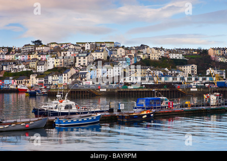 Boats and houses at Brixham harbour in South Devon England January 2009 Stock Photo