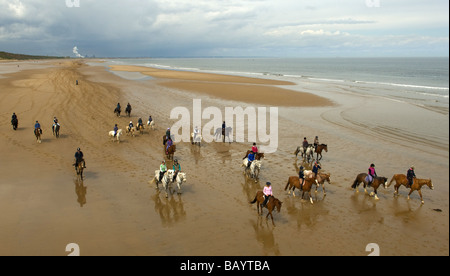 Walking Horses on Saltburn Beach Stock Photo