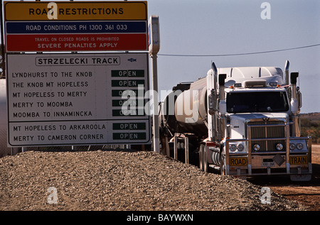 Oil tanker on Strzelecki Track, outback Australia Stock Photo