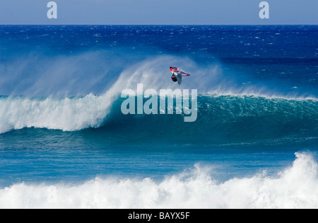 Windsurfing at Ho'okipa Beach, Maui, Hawaii one of the premier windsurfing spots in the world. Stock Photo