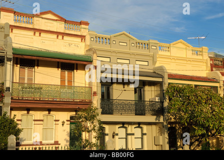 Terrace houses from the Victorian era typical of inner city suburbs of Sydney. These are in the suburb of Redfern. Stock Photo