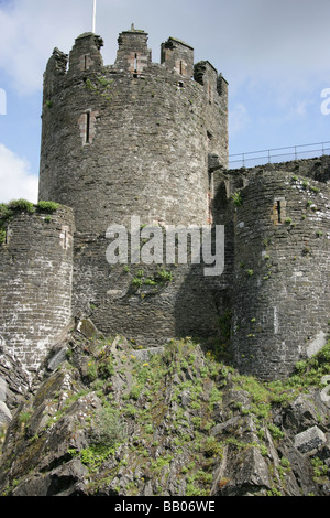 Town of Conwy, Wales. West elevation view of Conwy Castle walls and promontory. Stock Photo