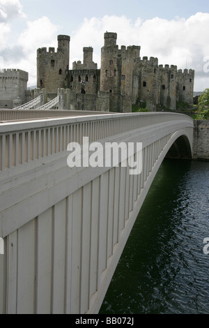 Town of Conwy, Wales. The A457 road bridge over the River Conwy with Conway Castle in the background. Stock Photo