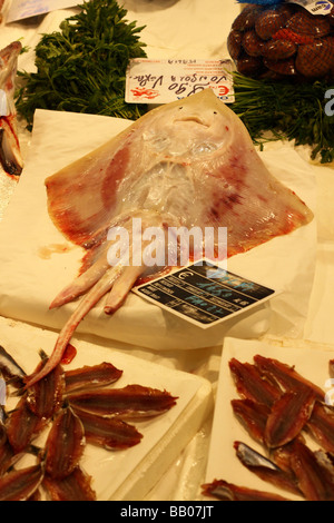 Ray fish with anchovies at a market in Rome, Italy. Stock Photo